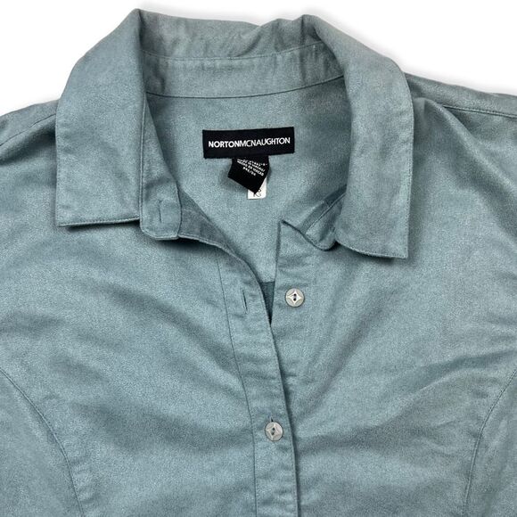 Norton Mcnaughton Light Blue Faux Suede Button Up Eyelet Detail Button Up Shirt - Picture 5 of 9
